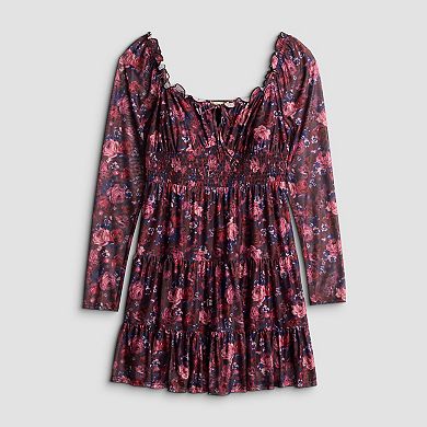 Juniors' Rewind Mesh Long Sleeve Skater Dress