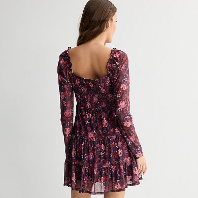 Juniors' Rewind Mesh Long Sleeve Skater Dress