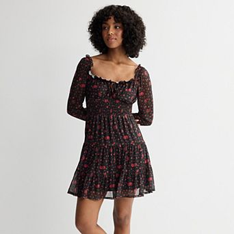 Juniors' Rewind Mesh Long Sleeve Skater Dress