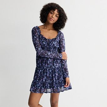Juniors' Rewind Mesh Long Sleeve Skater Dress