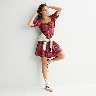 Juniors' Rewind Ruched Waist Skater Dress