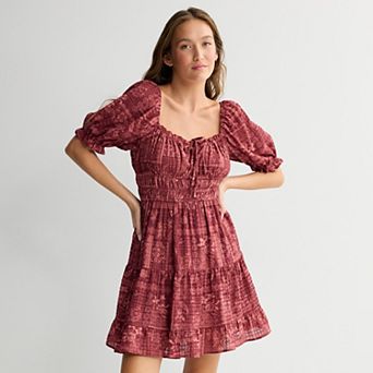 Juniors' Rewind Ruched Waist Skater Dress