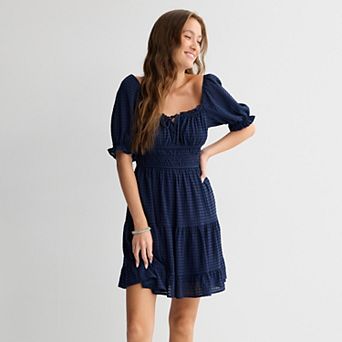 Juniors' Rewind Ruched Waist Skater Dress