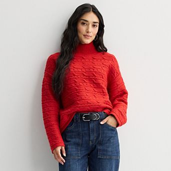 Petite Sonoma Goods For Life® Cozy Cable Knit Mockneck Sweater