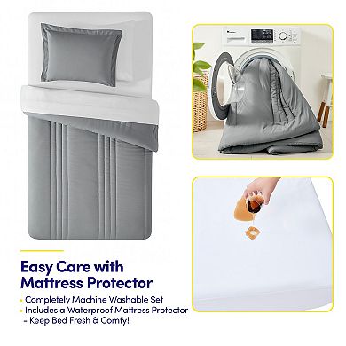 Sweet Home Collection Quilted Solid Stripe Bedding Set