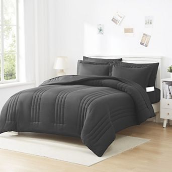 Sweet Home Collection Quilted Solid Stripe Bedding Set