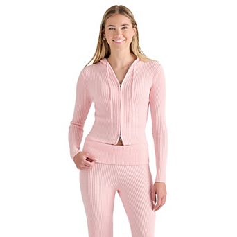 Juniors' madden girl Ribbed Hooded Double Zip Front Cardigan