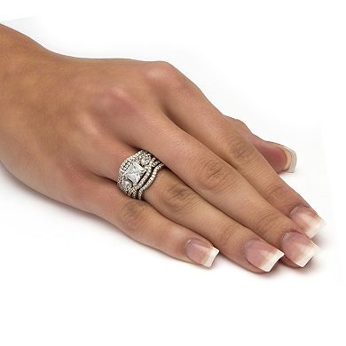 PalmBeach Jewelry 2.82 TCW CZ Platinum-plated Sterling Silver 3-Piece Highway Bridal Ring Set