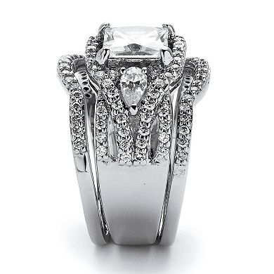 PalmBeach Jewelry 2.82 TCW CZ Platinum-plated Sterling Silver 3-Piece Highway Bridal Ring Set
