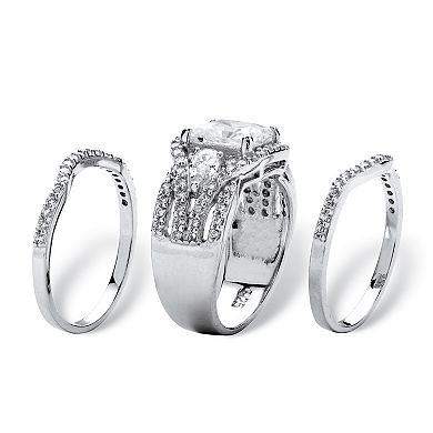 PalmBeach Jewelry 2.82 TCW CZ Platinum-plated Sterling Silver 3-Piece Highway Bridal Ring Set