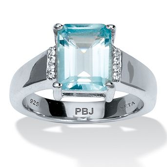PalmBeach Jewelry 3.4 TCW Emerald Cut Genuine Blue Topaz Sterling Silver 3-Stone Ring