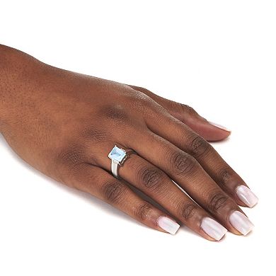 PalmBeach Jewelry 3.4 TCW Emerald Cut Genuine Blue Topaz Sterling Silver 3-Stone Ring