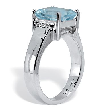 PalmBeach Jewelry 3.4 TCW Emerald Cut Genuine Blue Topaz Sterling Silver 3-Stone Ring