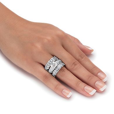 PalmBeach Jewelry 3.10 Cttw. Silvertone Princess-Cut Cubic Zirconia 3-Piece Wedding Ring Set