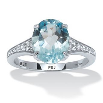 PalmBeach Jewelry 4.70 TCW Oval Cut Genuine Blue Topaz and Cubic Zirconia Sterling Silver Ring