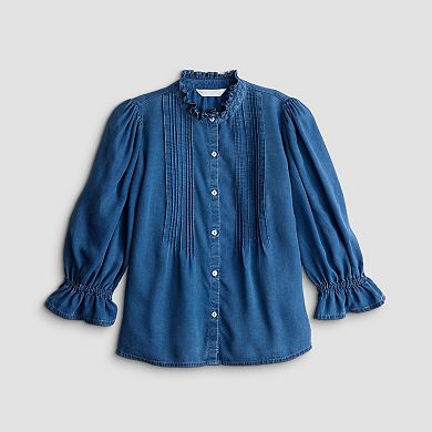 Women's LC Lauren Conrad Pintuck Ruffle Collar Button Front Top