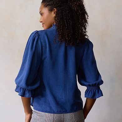 Women's LC Lauren Conrad Pintuck Ruffle Collar Button Front Top