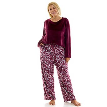 Plus Size Croft & Barrow® Rib Velour 2 pc Pajama Top & Pajama Bottoms Set