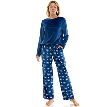 Women's Croft & Barrow® Rib Velour 2 pc Pajama Top & Pajama Bottoms Set