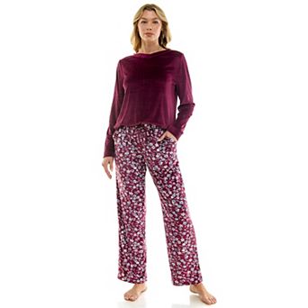 Women's Croft & Barrow® Rib Velour 2 pc Pajama Top & Pajama Bottoms Set