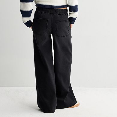 Juniors' SO® Mid-Rise Knit Pull-On Wide Leg Jeans