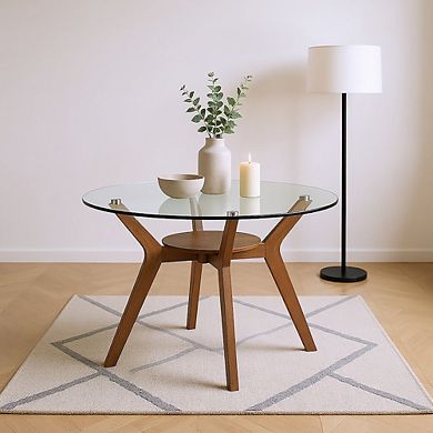 New Classic Furniture Oscar Wood Dining Table with Glass Top