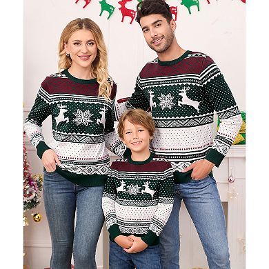 Christmas Fall Sweater Long Sleeve Reindeer Snowflakes Knit Shirt Crew Neck Holiday Pullover Top Kid