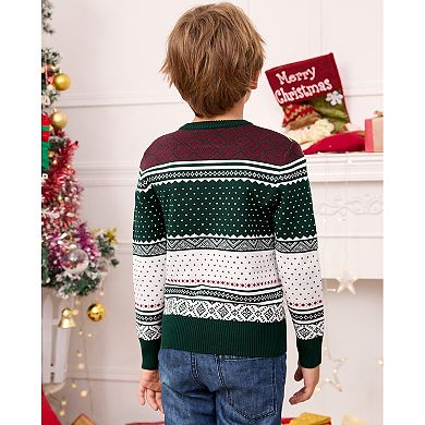 Christmas Fall Sweater Long Sleeve Reindeer Snowflakes Knit Shirt Crew Neck Holiday Pullover Top Kid
