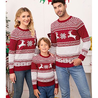 Christmas Fall Sweater Long Sleeve Reindeer Snowflakes Knit Shirt Crew Neck Holiday Pullover Top Kid
