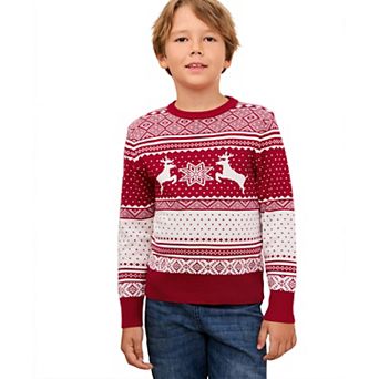 Christmas Fall Sweater Long Sleeve Reindeer Snowflakes Knit Shirt Crew Neck Holiday Pullover Top Kid