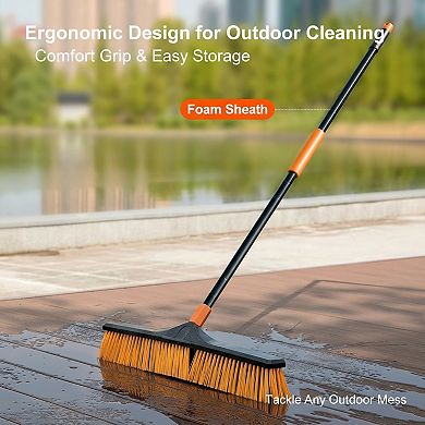 Push Broom with Long Handle and Stiff Bristles for Indoor Outdoor Cleaning
