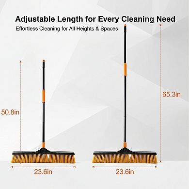 Push Broom with Long Handle and Stiff Bristles for Indoor Outdoor Cleaning