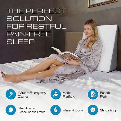 Memory Foam Bed Wedge Pillow for Sleep Apnea Relief with Jacquard Cover