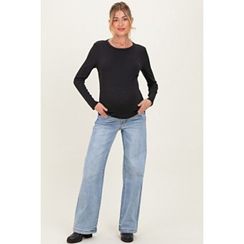 Maternity Blue Lightly Distressed Maternity Wide Leg Jeans