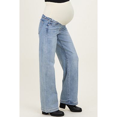 Maternity Blue Lightly Distressed Maternity Wide Leg Jeans