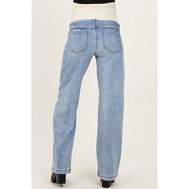 Maternity Blue Lightly Distressed Maternity Wide Leg Jeans
