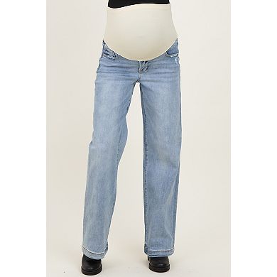 Maternity Blue Lightly Distressed Maternity Wide Leg Jeans