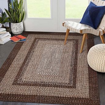 Braided Print Machine Washable Non Slip Runner Rug for Kitchen Hallway Laundry Room Bedroom
