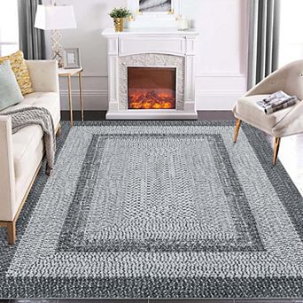 Braided Print Machine Washable Non Slip Runner Rug for Kitchen Hallway Laundry Room Bedroom