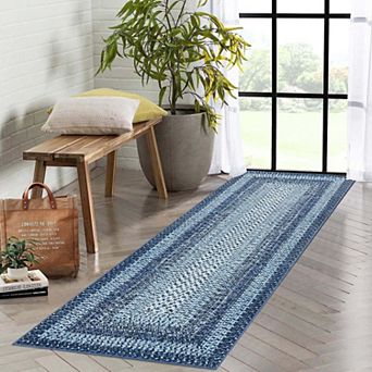 Braided Print Machine Washable Non Slip Runner Rug for Kitchen Hallway Laundry Room Bedroom