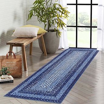 Braided Print Machine Washable Non Slip Runner Rug for Kitchen Hallway Laundry Room Bedroom