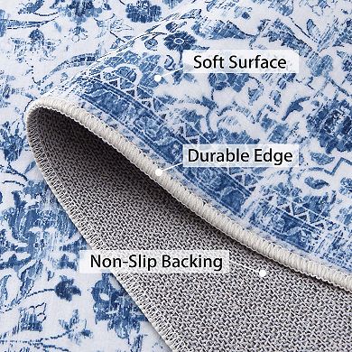 Vintage Floral Print Hallway Runner Rug Non-Slip Soft Kitchen Laundry Bedroom Runner Rug