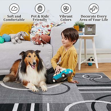 Modern Abstract Geometric Washable Area Rug, Non-Slip Soft Stain Resistant Carpet for Living Room