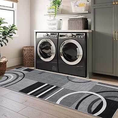 Modern Abstract Geometric Washable Area Rug, Non-Slip Soft Stain Resistant Carpet for Living Room