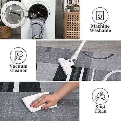 Modern Abstract Geometric Washable Area Rug, Non-Slip Soft Stain Resistant Carpet for Living Room