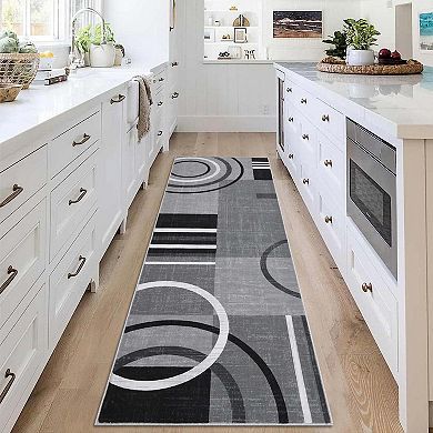 Modern Abstract Geometric Washable Area Rug, Non-Slip Soft Stain Resistant Carpet for Living Room