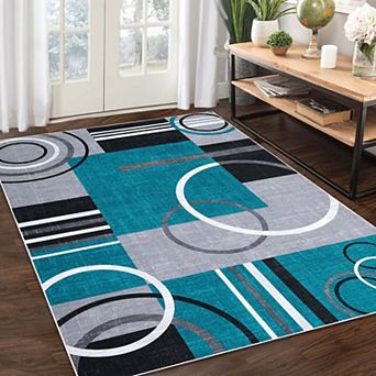 Modern Abstract Geometric Washable Area Rug, Non-Slip Soft Stain Resistant Carpet for Living Room