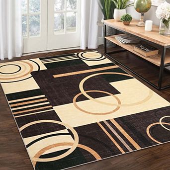 Modern Abstract Geometric Washable Area Rug, Non-Slip Soft Stain Resistant Carpet for Living Room