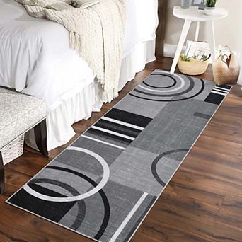 Modern Abstract Geometric Washable Area Rug, Non-Slip Soft Stain Resistant Carpet for Living Room