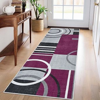 Modern Abstract Geometric Washable Area Rug, Non-Slip Soft Stain Resistant Carpet for Living Room